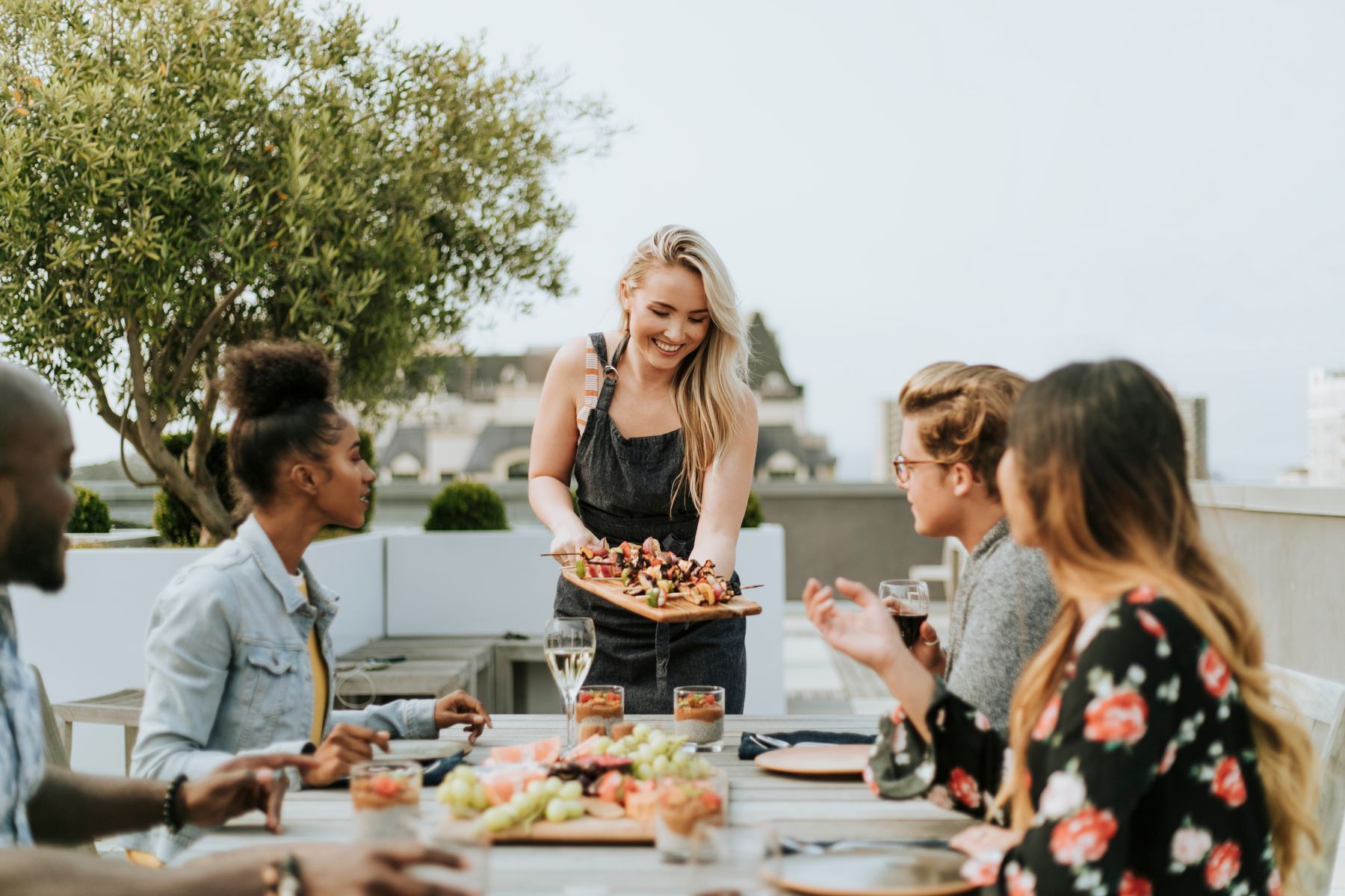 Rooftop dining with friends