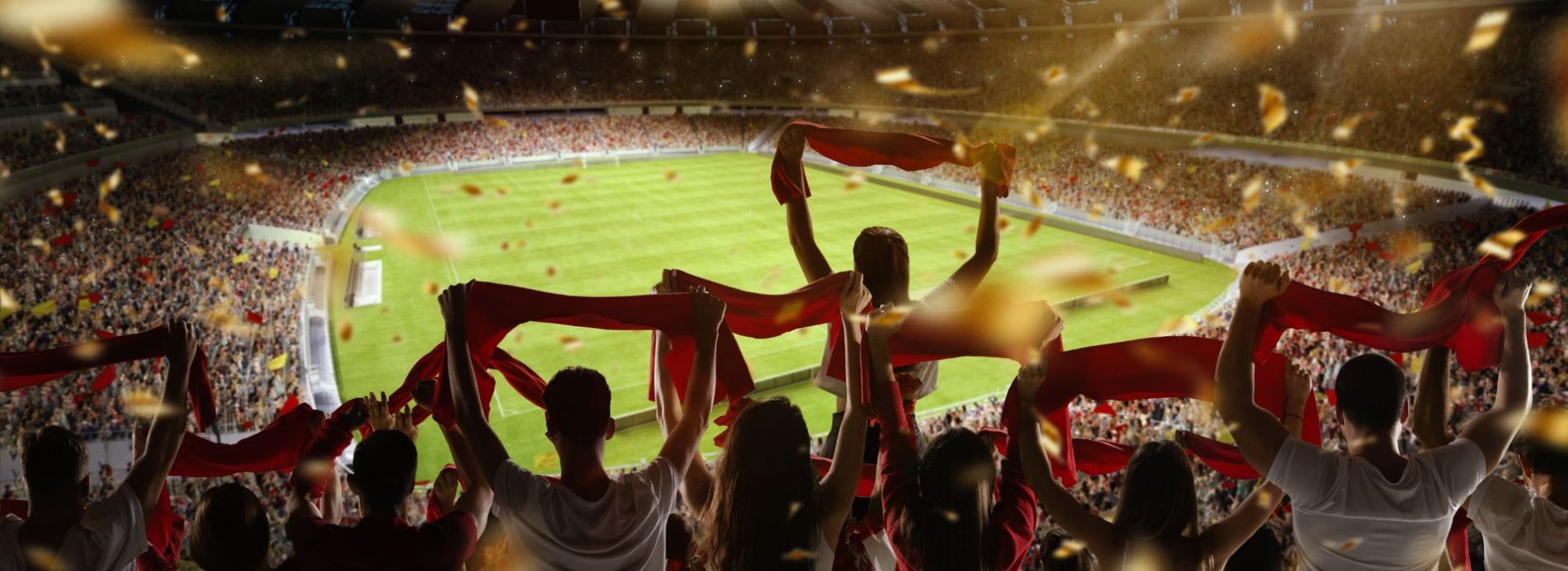 Sports fans cheering at a stadium game